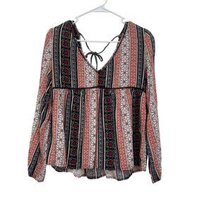 Abercrombie & Fitch Womens Boho Floral Stripe V-Neck Long Sleeve Blouse Top M